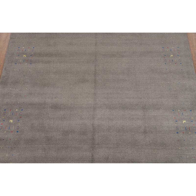 Tribal Gray Gabbeh Indian Area Rug Hand-Knotted Wool Carpet - 7'8" x 9'10"