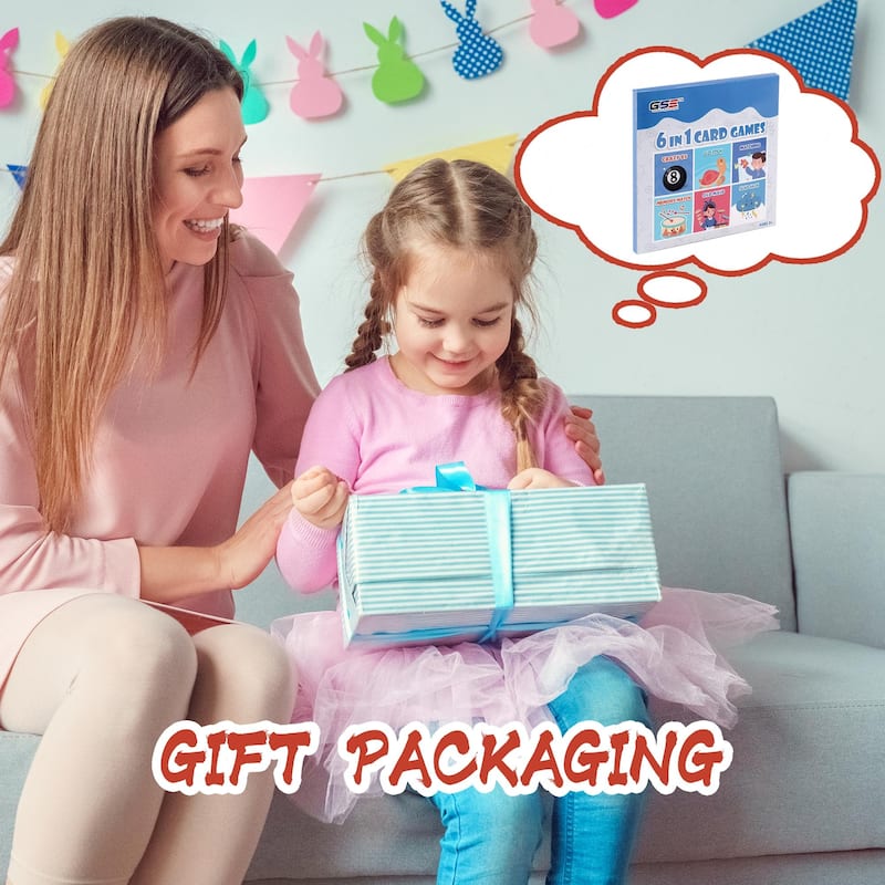 GSE 6-in-1 Classic Kids Card Games: Go Fish, Old Maid, Crazy 8's, Memory Match, Slap Jack, Matching - Multicolour