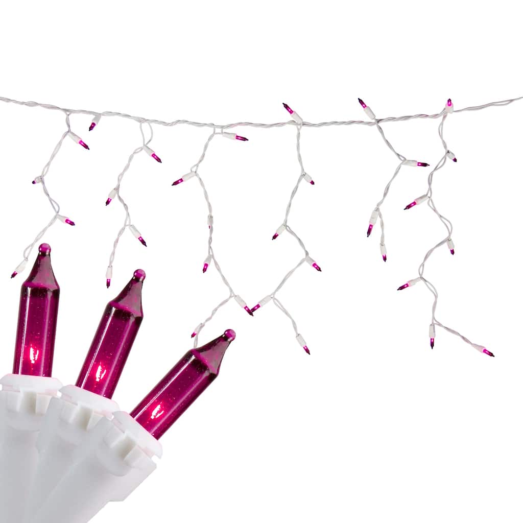 100 Count Purple Mini Icicle Christmas Lights - White Wire