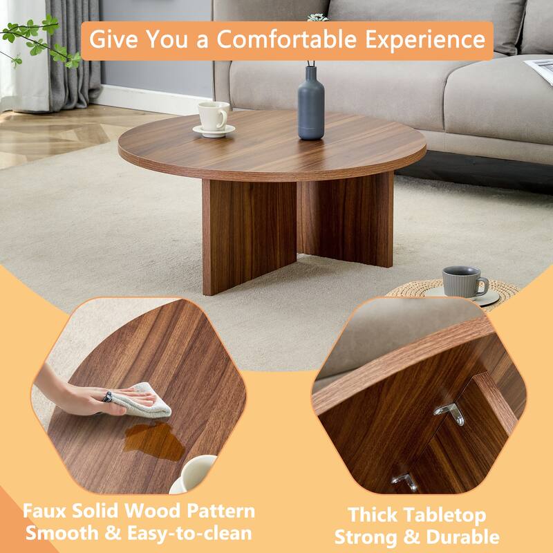 31.5in Versatile MDF Round Coffee Table, End Table for Living Room