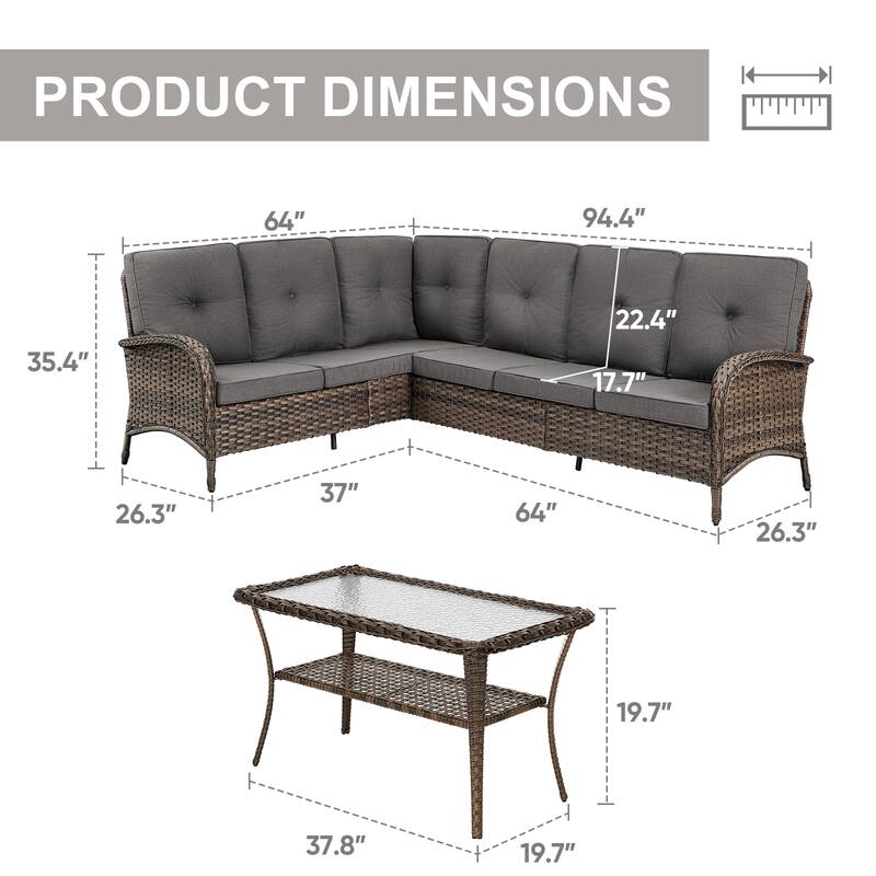 Gymojoy L-Shaped Outdoor Sectional Sofa Set, PE Wicker Couch with Water-Resistant Olefin Cushions