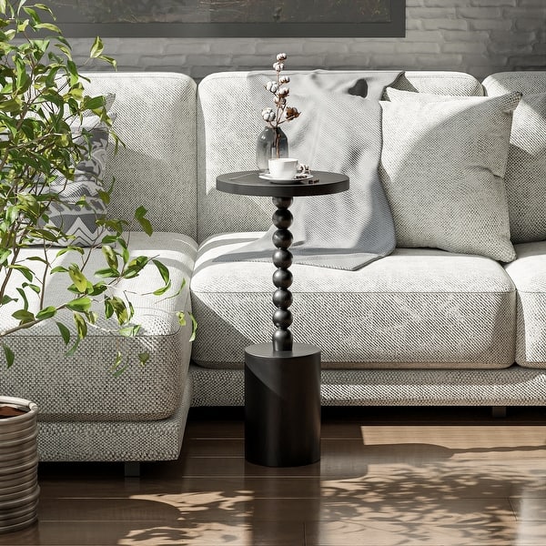 slide 2 of 6, COZAYH Wood Pedestal End table, Modern Drink Table with Base, Round Martini Table for Small Space Living Room, Bedroom Black