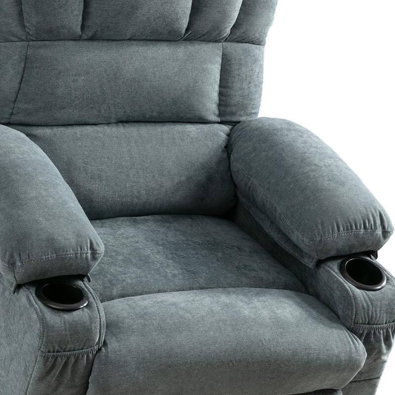 HomeRoots 39" Blue Faux Leather Leather Heated Massage Lift Assist Recliner With USB