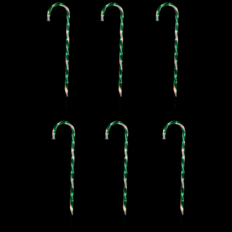 Lighted Candy Cane Outdoor Christmas Pathway Markers - 28" - Green - Set of 6