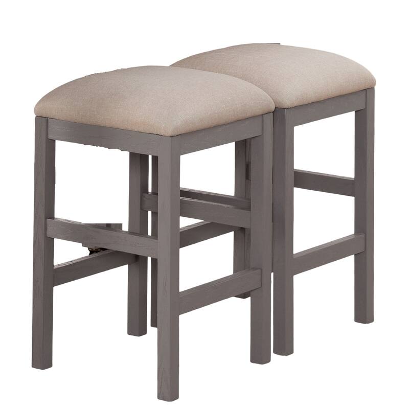 Light Gray Set Of 2Pc Stools Kitchen Dining Room Furniture Beige Fabric Cushion Seat Chairs Stool