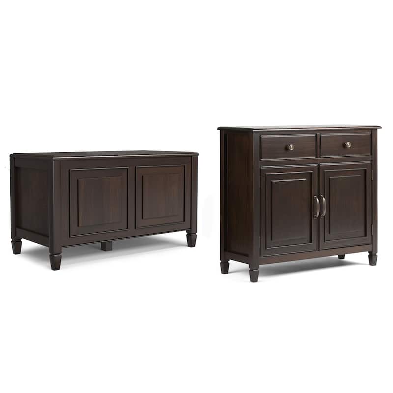 WYNDENHALL Hampshire Solid Wood Small Storage Bench Trunk and Storage Cabinet in Dark Chestnut Brown