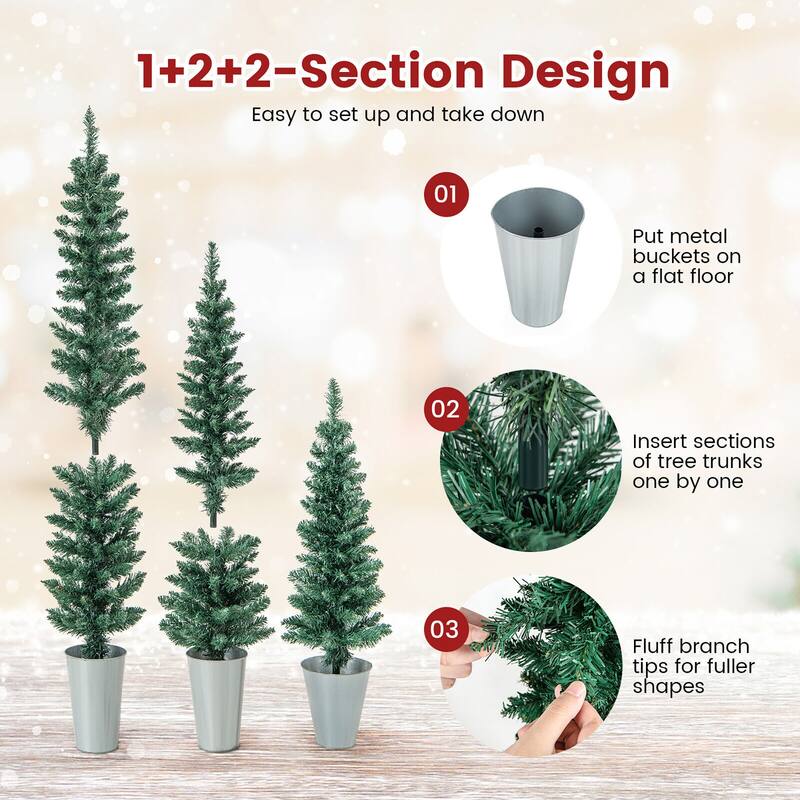 Gymax Potted Artificial Christmas Tree Set of 3 with 3/4/5 FT Faux