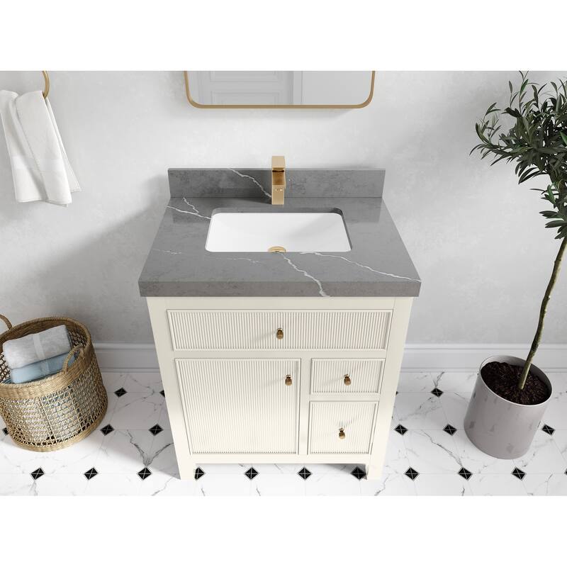Willow Collections 30 in W x 22 in D Sonoma Free Standing Reeded Single Sink Bathroom Vanity with Countertop - 2”Piatra Gray - Ivory