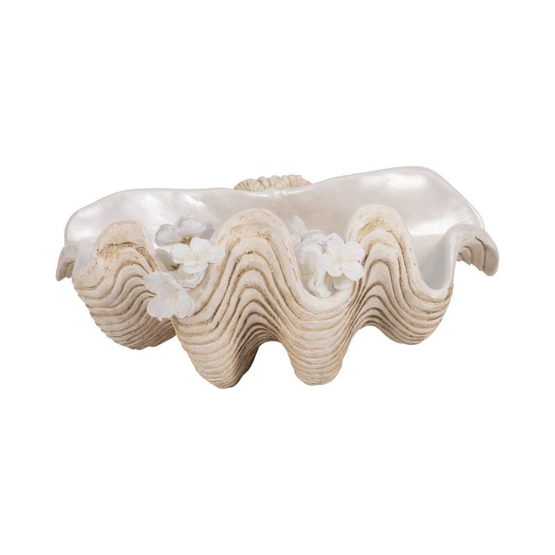Sagebrook Home Polyresin Coastal Decorative Clam Shell Bowl with Sculptural Wavy Rim