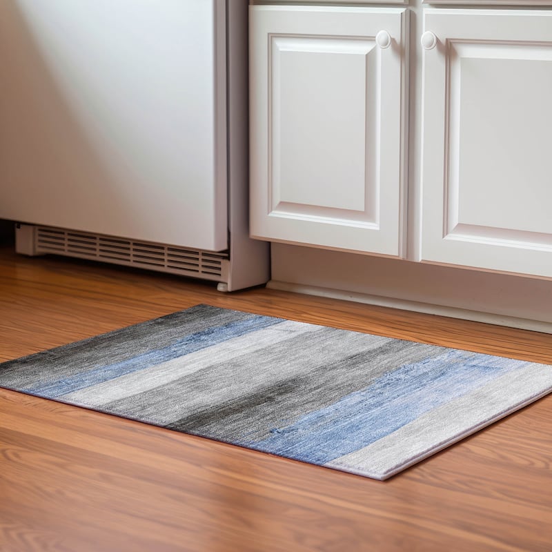 Premium Washable Super Soft Ombre Stripes Mayfield Rug - Sky - 1'8" x 2'6"