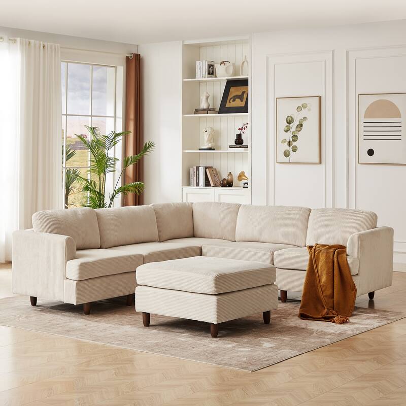 95.6" Corduroy Modular Sectional Sofa (6-Seater) with Sleeper Function - Beige