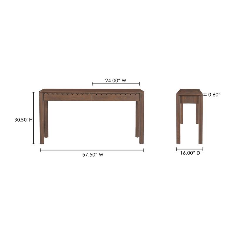 NADAAL STUDIOS Thalen Console Table, Rectangular Mango Wood Top with 2 Drawers and Round Legs, Vintage Brown