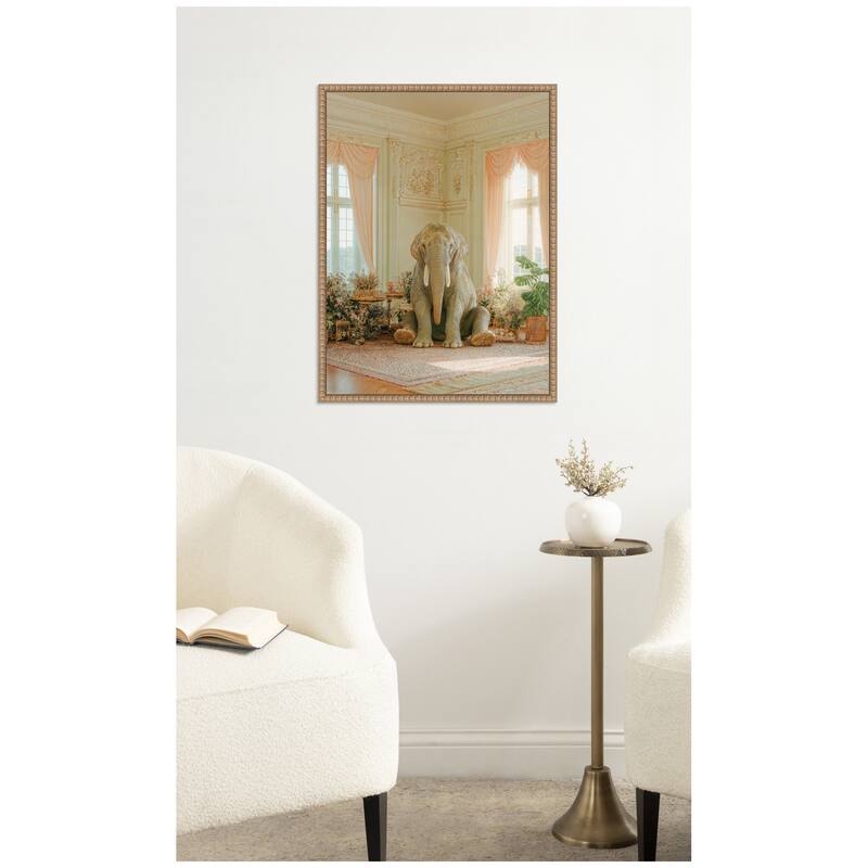 Kate and Laurel Lazy Elephant Sitting in His Room by Michael Schauer Framed Canvas Wall Art Print