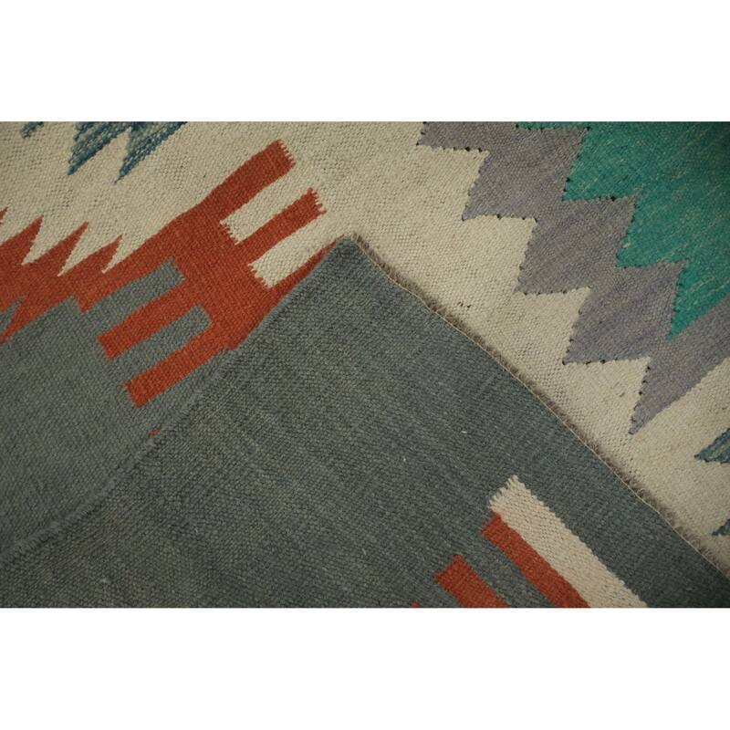 Hand Woven Oriental 100% Wool Carpet Southwestern Tribal Green Kilim Area Rug - 11' 10'' X 9' 0''