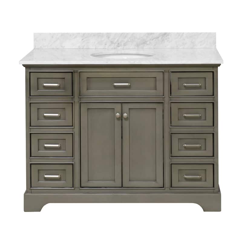 KitchenBathCollection Aria 48" Bathroom Vanity with Carrara Marble Top