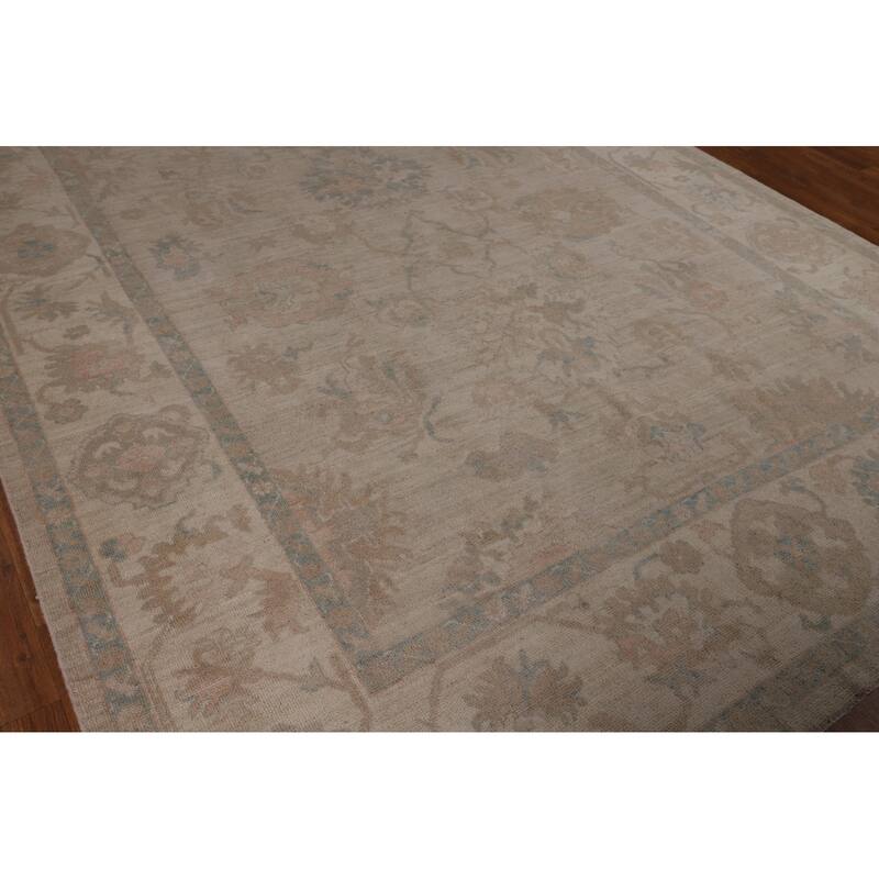 Beige Oushak Turkish Area Rug Handmade Vegetable Dye Wool Carpet - 8'1"x 10'3"