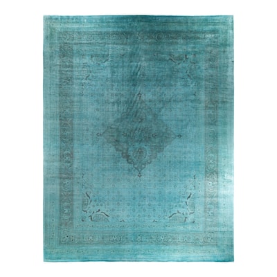 Overdyed, One-of-a-Kind Hand-Knotted Area Rug - Blue - 12' 2" x 15' 1"