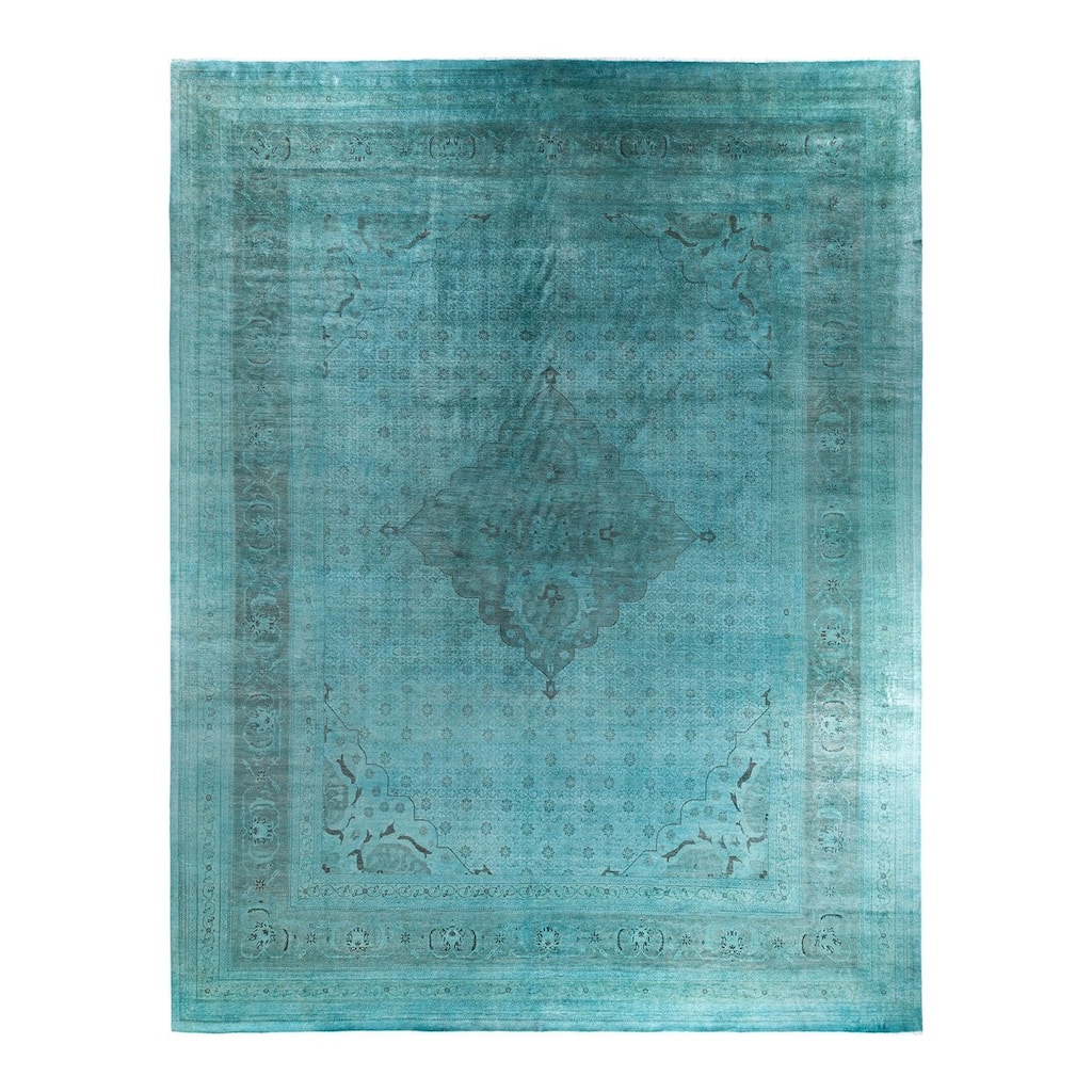 Overdyed, One-of-a-Kind Hand-Knotted Area Rug - Blue - 12' 2" x 15' 1"