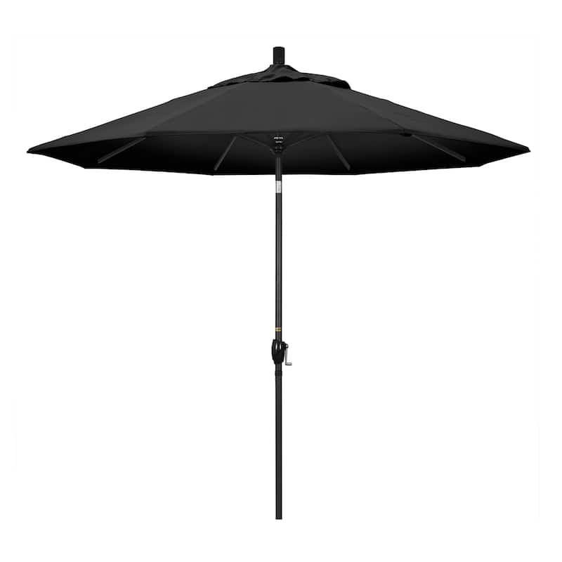 California Umbrella 9' Rd. Crank Lift Push Button Tilt Aluminum Aluminum Patio Umbrella, Black Finish, Olefin Fabric - Black