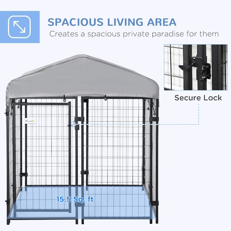 Pawhut Large Outdoor Dog Kennel Galvanized Steel Fence with UV-Resistant Oxford Cloth Roof & Secure Lock