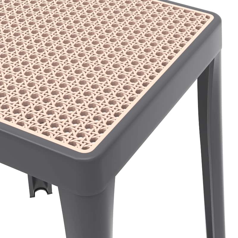 Tresse Modern Stackable Dining Stool with Wicker Seat for Dining Room, Garden, Patio, Indoor or Outdoor Set of 2