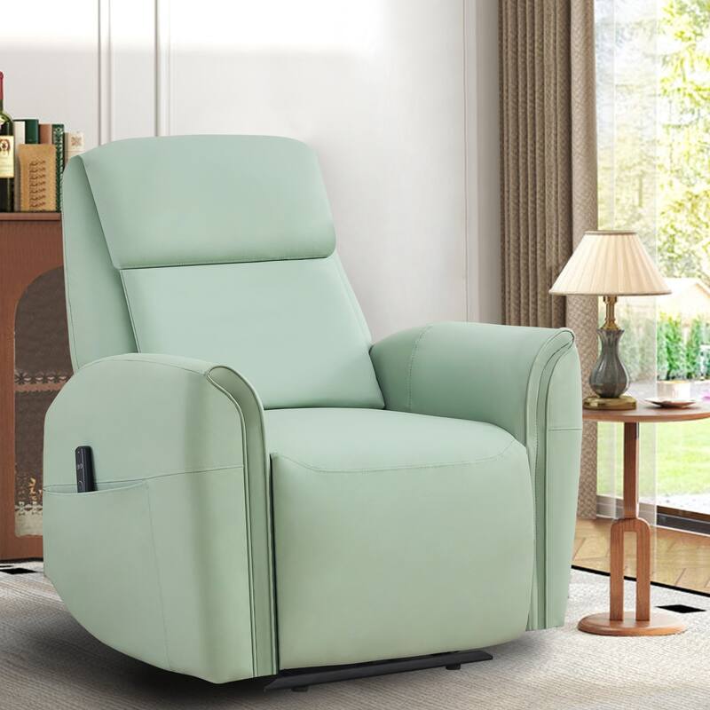 Oversized Faux Leather Massage Power Recliner with Two Pockets - Green