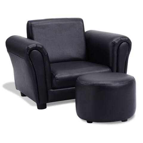 Black Kids Single Armrest Couch Sofa with Ottoman