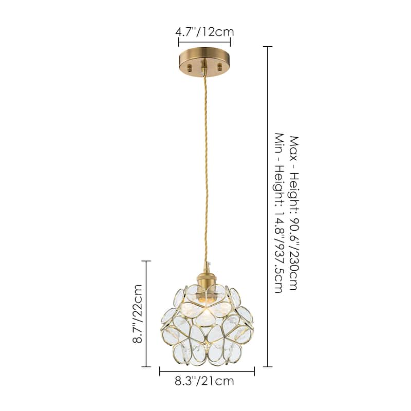 Rennnsan 1-Light Mid-Century Brass Glass Flower Pendant Light Vintage Floral Ceiling Light for Dining Room Kitchen Island