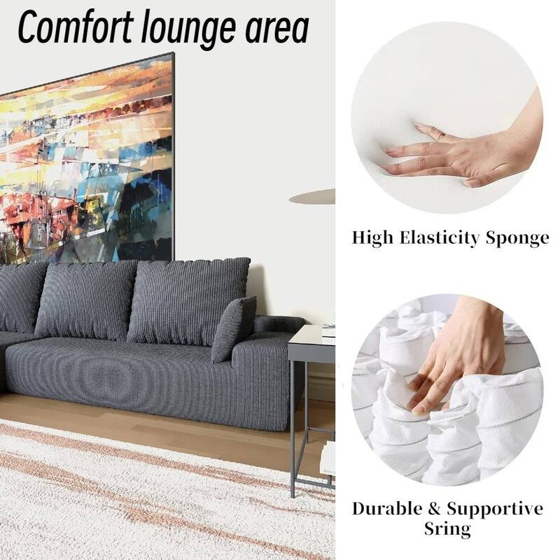 Momei L-Shaped Sofa - High-Density Foam with Spring, Multiple Cushions, Living Room
