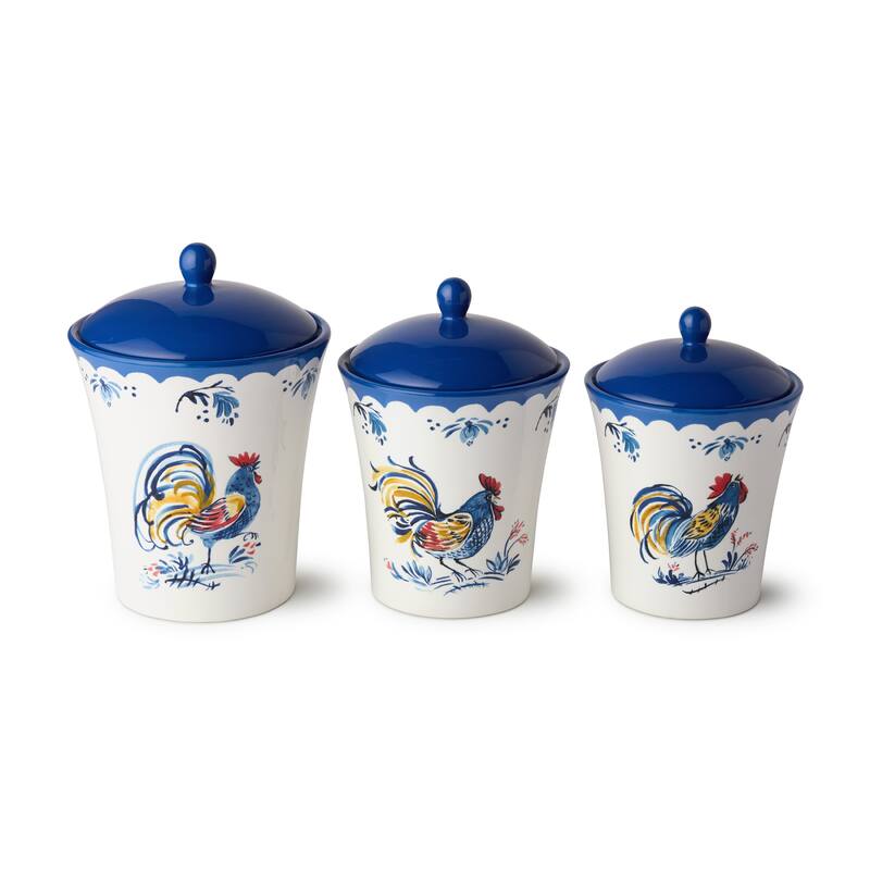 Certified International French Rooster 3 Piece Canister Set - 7.25"L x 7.25"W x 10.25"H
