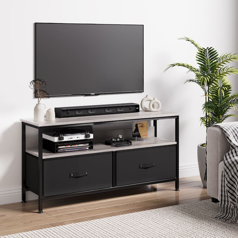 Multi-Functional TV Stand and Dresser for Bedroom with 2 Drawers - 42 inches - Black