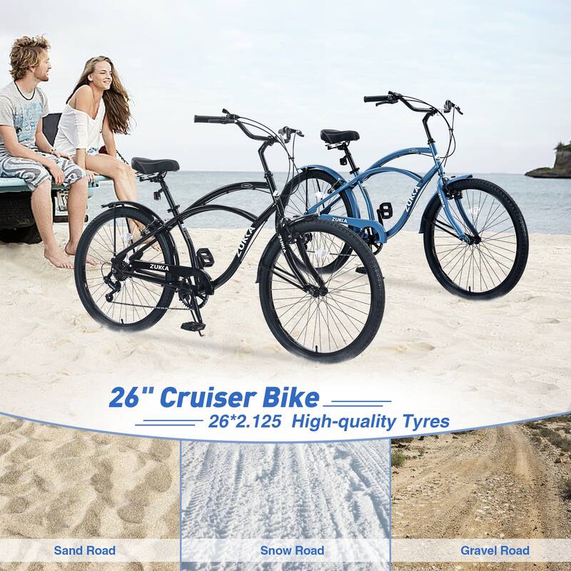 Beach Cruiser - 7 Speeds, 26-Inch, Multiple Colors - 26