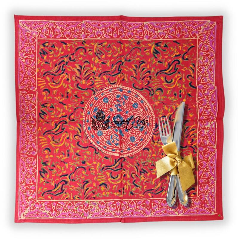 Sanganer Cotton Floral Tablecloth Collection - Set of 4 Napkins