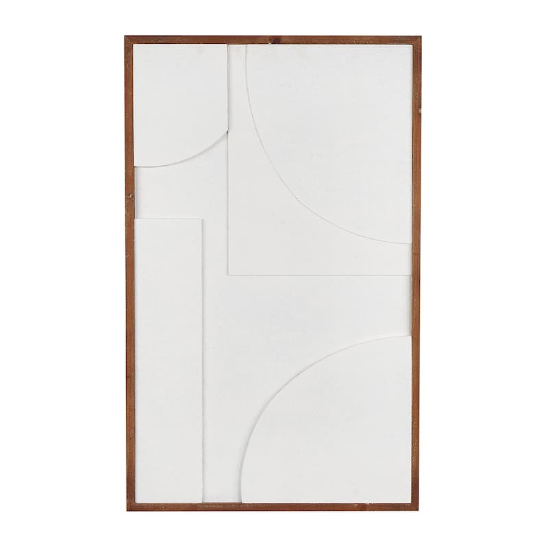 White Wood Dimensional Geometric Shaped Geometric Wall Decor with Brown Wooden Frame