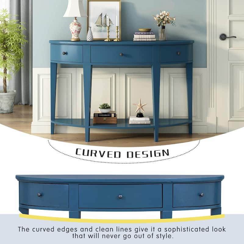 Modern Curved Console Table with 3 Drawers and 1 Shelf