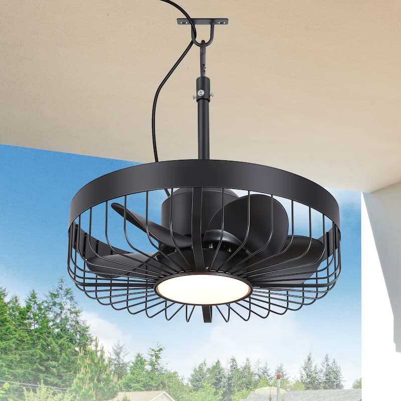 19" Waterproof Plug-in Outdoor Ceiling Fan with Light and Remote(5-Blade)