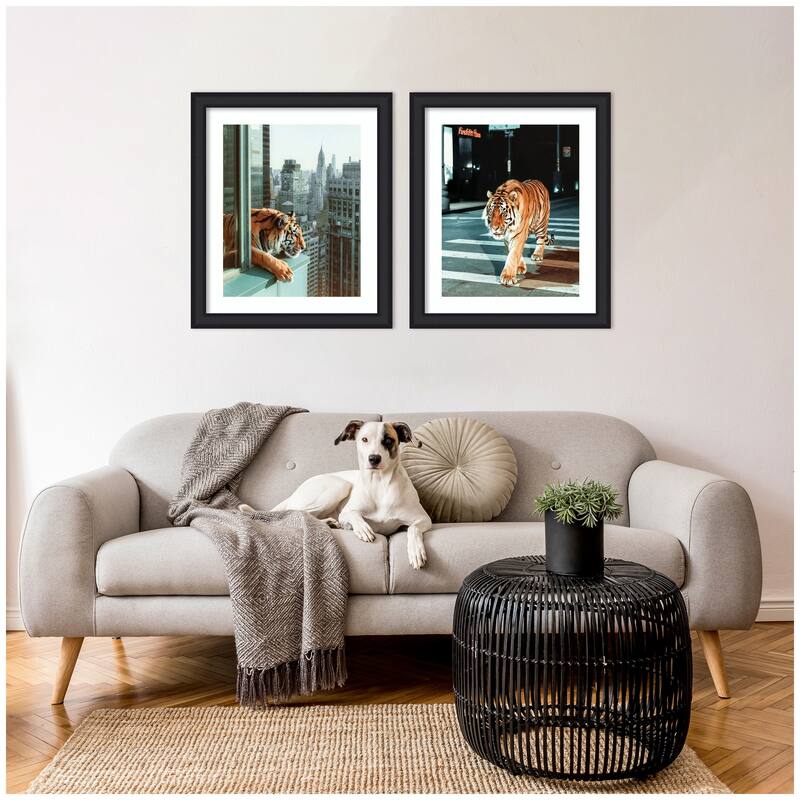 Kate and Laurel Urban Tiger City 2 Piece Framed Wall Art Print Set by Michael Schauer
