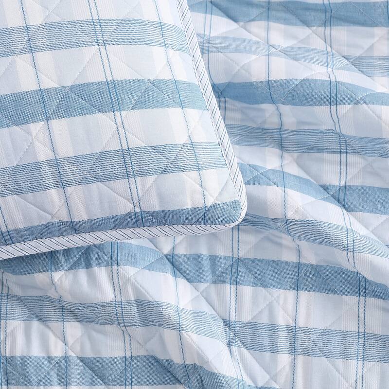 Tommy Hilfiger Dreamy Plaid Cotton Reversible Blue Quilt Set