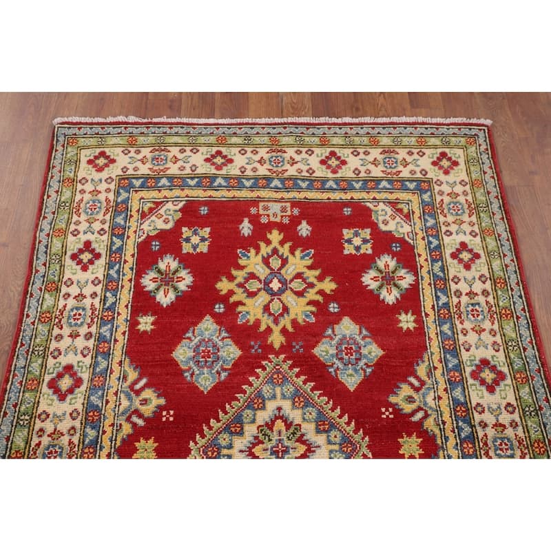 Red Kazak Accent Rug Handmade Wool Carpet - 3'4" x 5'2"