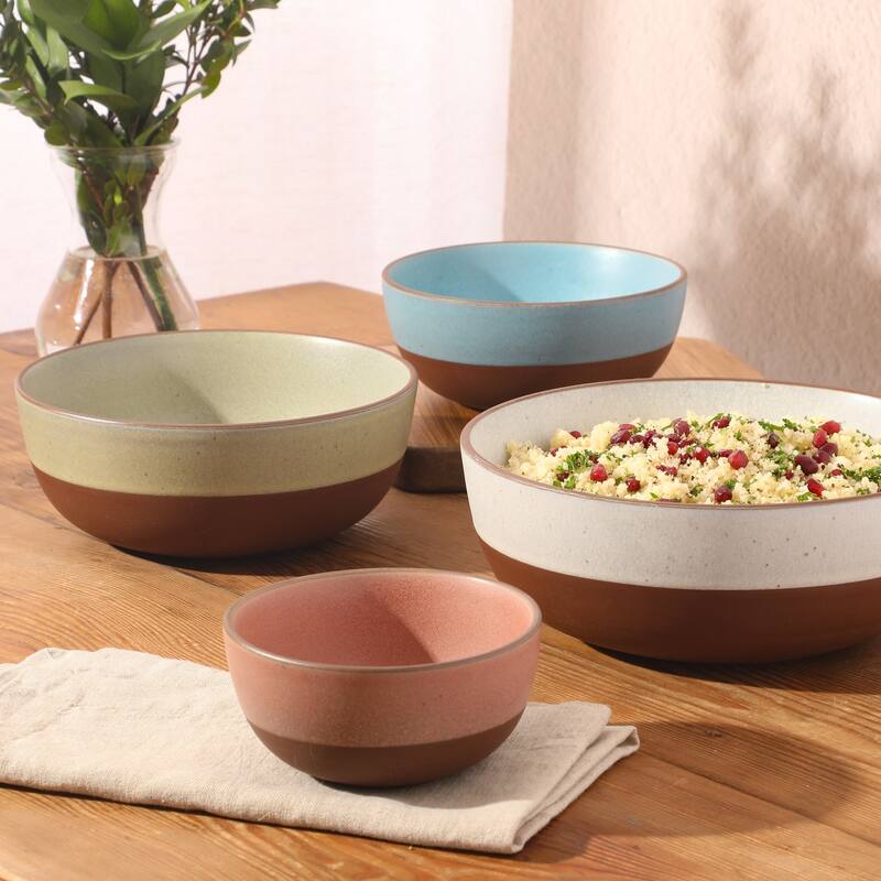 Gibson Elite William Crest 4 Piece Nesting Bowl Set, Stoneware Reactive Glaze, 5", 6.25", 7.5", 9", Prep & Serving Bowls