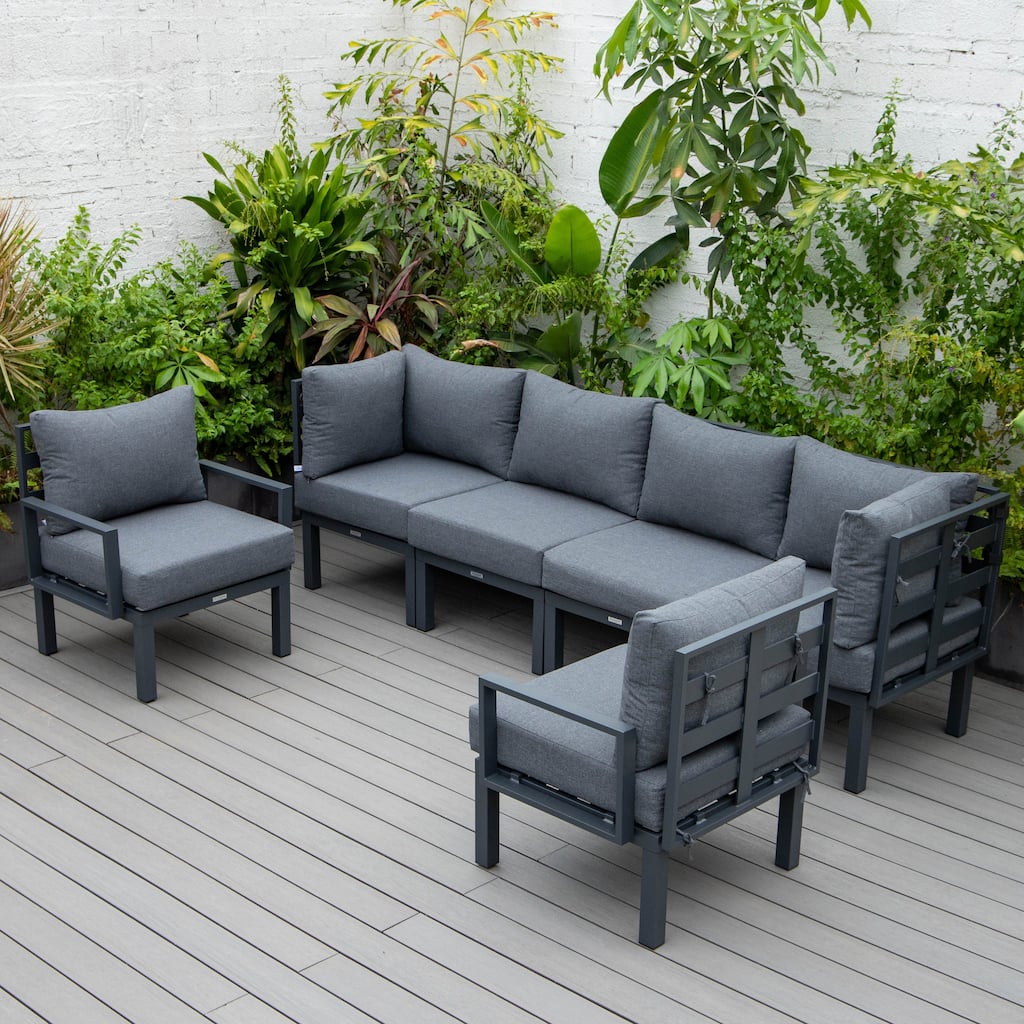 Chelsea 6-Piece Outdoor Patio Sectional Set in Black Aluminum with Removable Cushions for Backyard Garden and Patio Deck