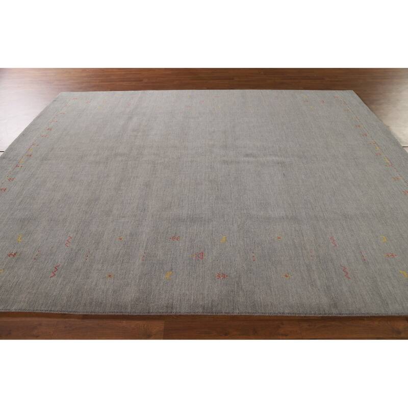 Tribal Gabbeh Area Rug Hand-Knotted Beige Wool Carpet - 8'1"x 9'8"