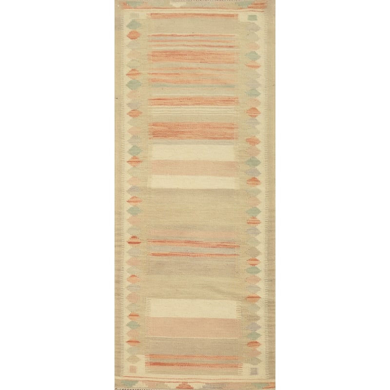 Hand Woven Oriental 100% Wool Carpet Southwestern Tribal Multi-Colored Kilim Runner Rug - 6' 0'' X 2' 0''