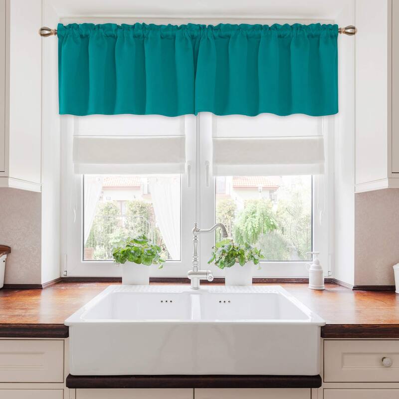 Deconovo Solid Rod Pocket Curtain Panel Pair, Set of 4 Panels - 52x24 Inch - Teal