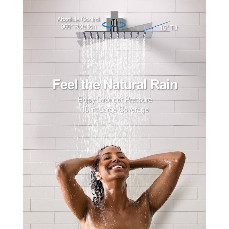 GRANDJOY Shower Faucet System with Tub Spout,10" Rainfall Shower Head with Handheld Spray