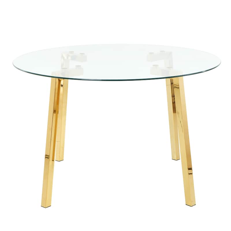 7-Piece Compact Round Dining Table Set, 47.2" Glass Table with 6 Faux Leather Chairs, Modern Dining Table and Chair Set for 6