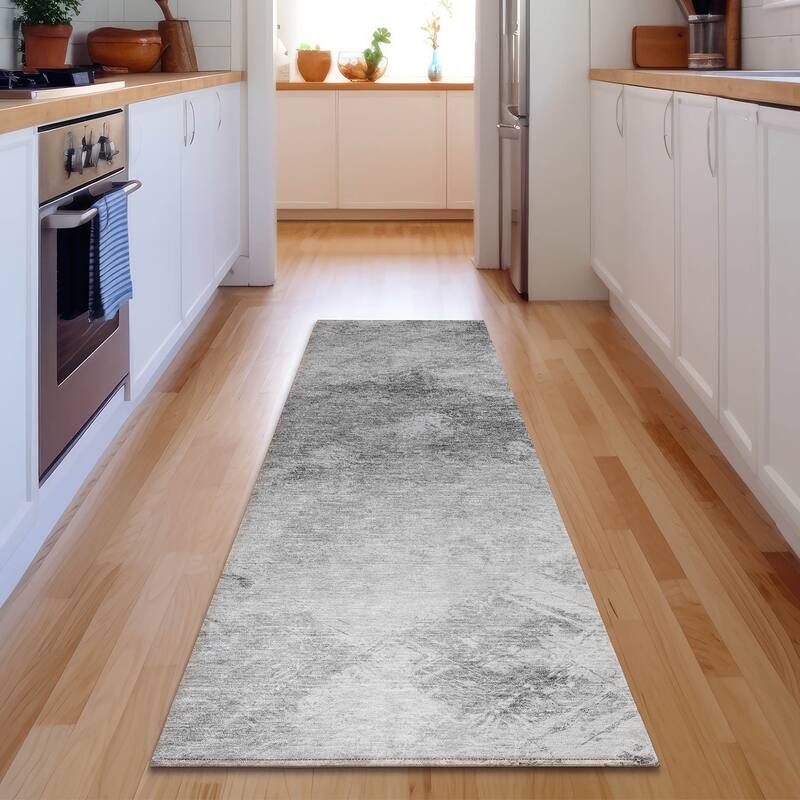 Premium Washable Super Soft Contemporary Abstract Mayfield Rug - Silver - 2' 3" x 7' 6" - Runner
