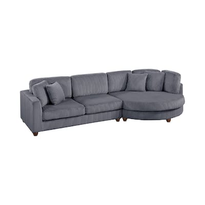 Zeo 2pc Oversize Sectional Sofa and Chaise, 4 Pillows, Gray Corduroy