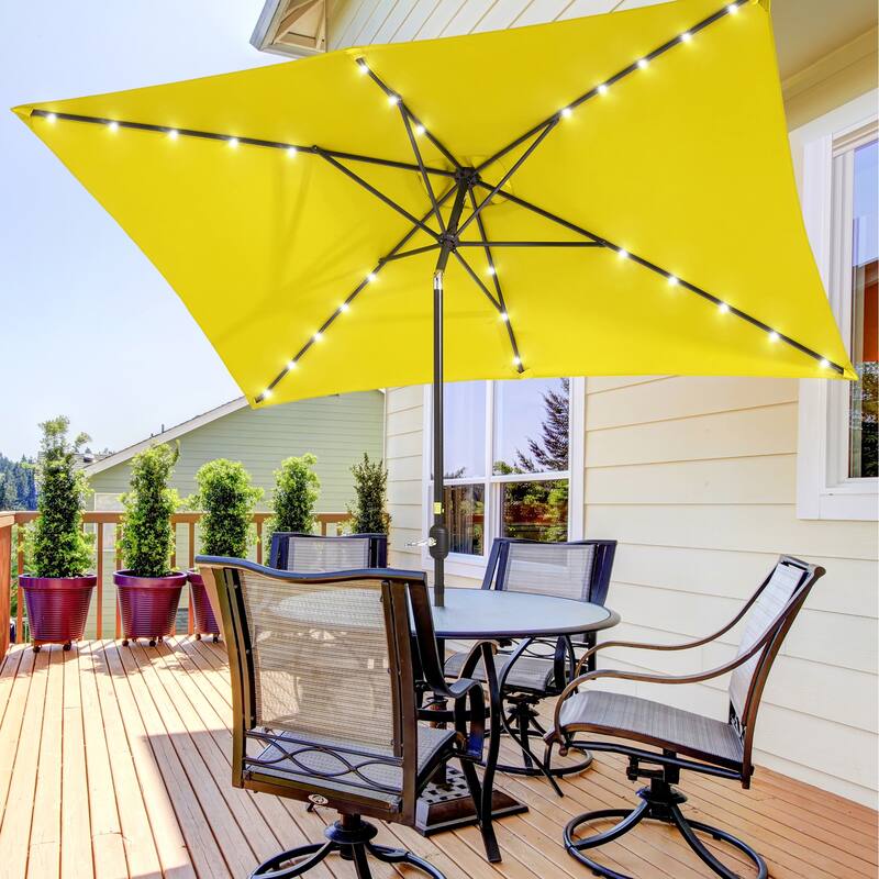 BONOSUKI LED 10 x 6.5ft Outdoor Umbrellas Patio Market Table Umbrellas - Yellow