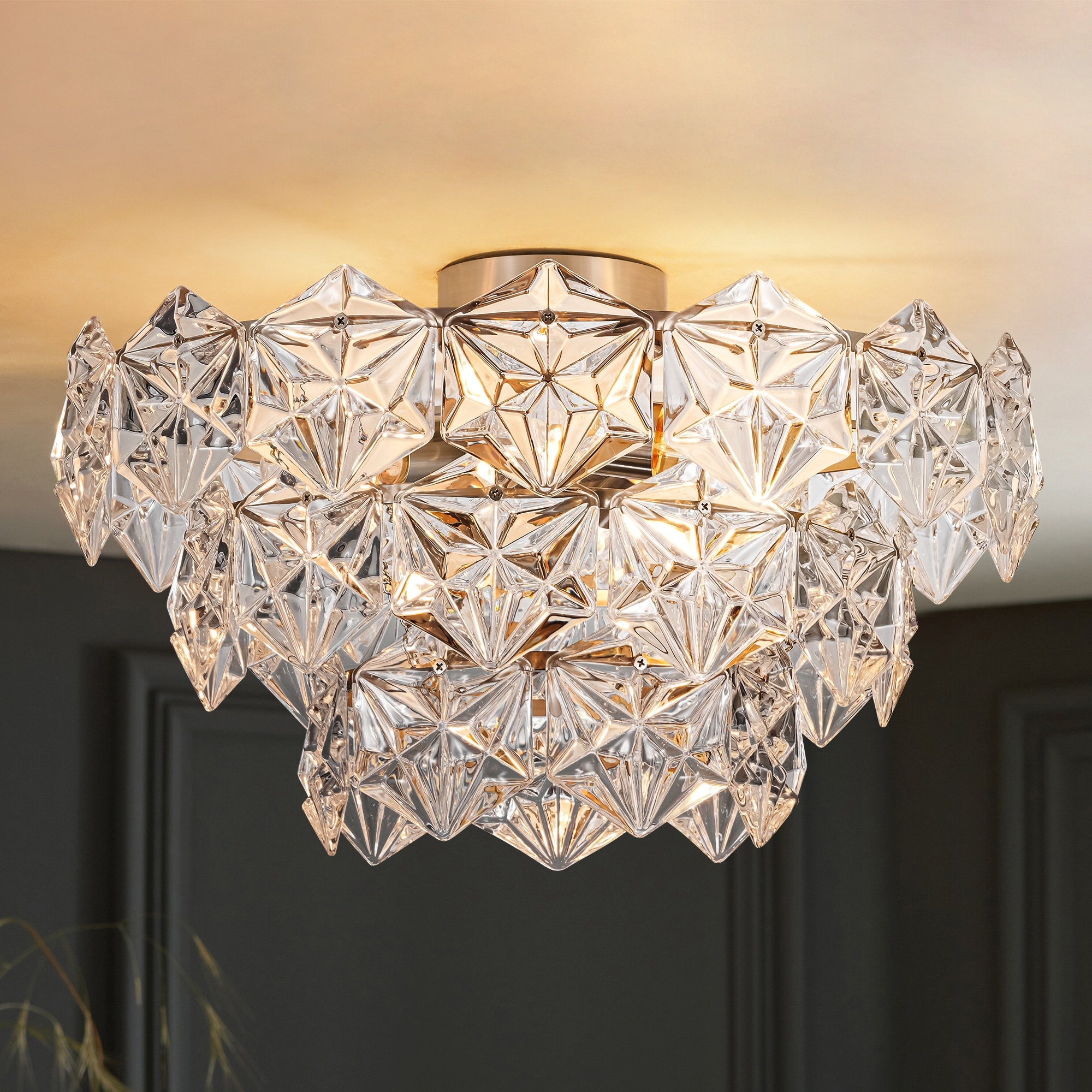 Rennnsan 3-Light Modern Crystal Flush Mount Ceiling Light with Geometric Star Design - 3 Light